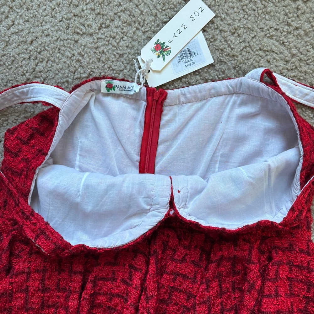 Fanm Mon Gulia Peplum Red Tweed Midi Dress XL - Picture 7 of 13